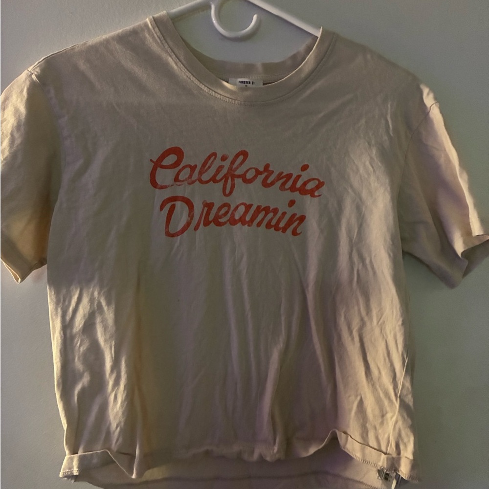 Forever 21 Cream and Red Graphic Tee size small